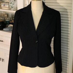 Shape FX’s Peplum Pinstripes Darted Crop Blazer Timeless Wide Lapel. Fully Lined